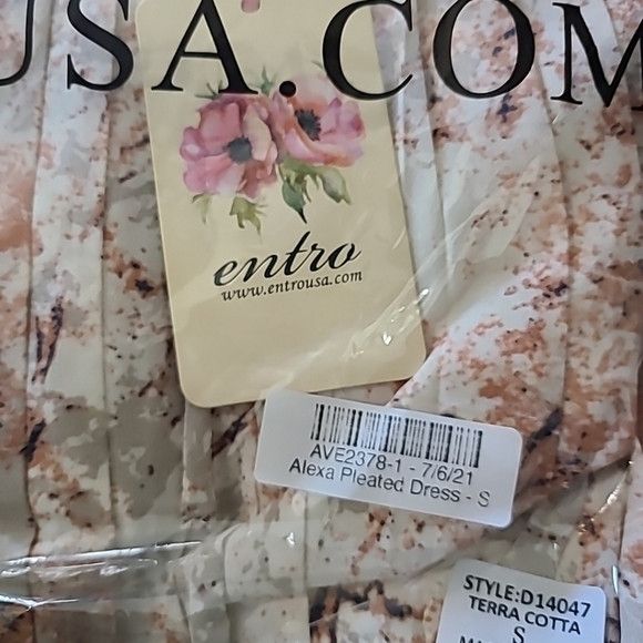 NEW Entro Women's Alexa Pleated Mini Cream Coral Floral Dress Tie at Waist Sz S - Picture 8 of 8